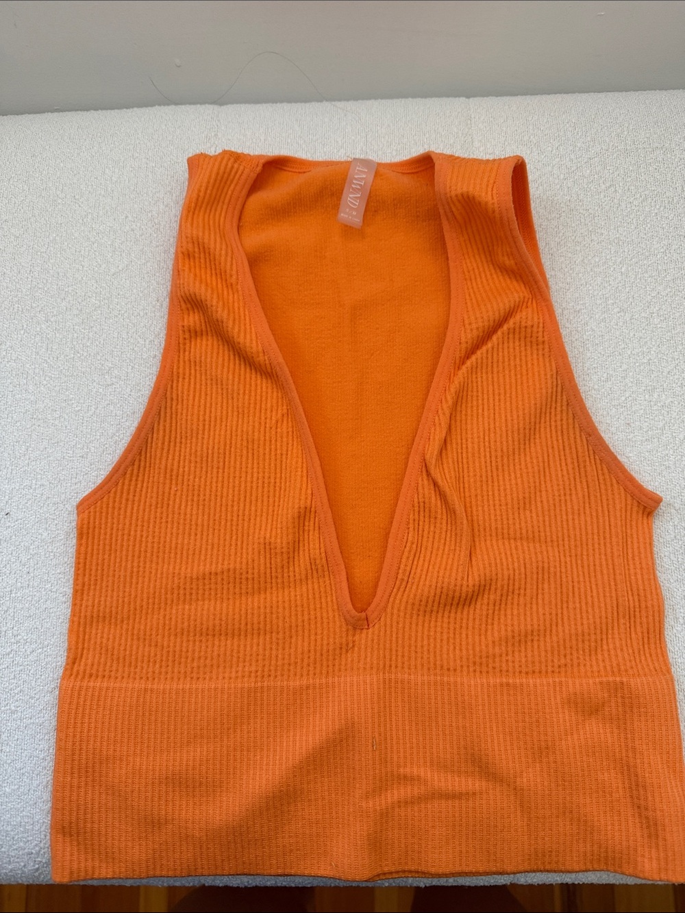 Sleeveless Deep V Ribbed Tank Top in Orange